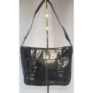Liz Claiborne Tote Shoulder Purse Bag Leather Black Zip